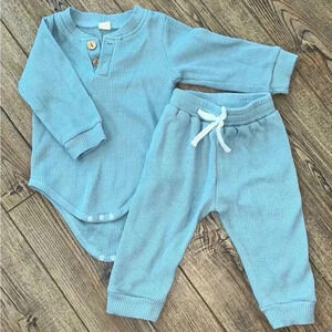 Baby boy 2t blue waffle knit thermal type look boutique outfit